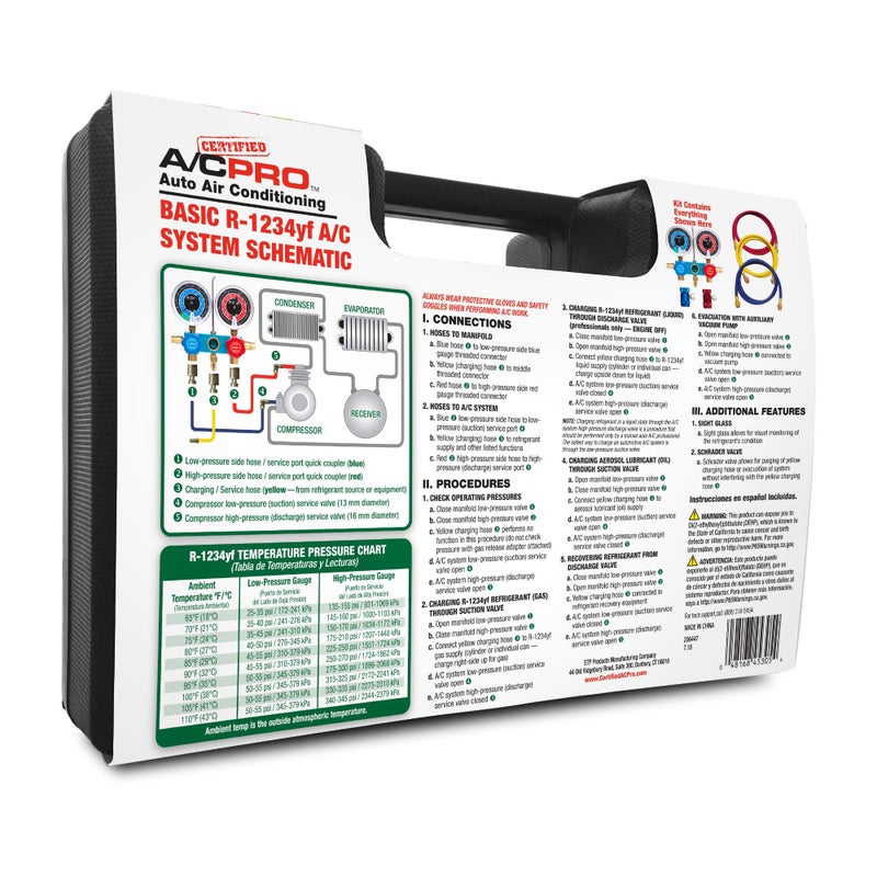 A/C Pro Certified A/C Pro Car Air Conditioner Refrigerant Gauge & Hose,Reusable AC Recharge Kit to Dispense R-12343YF to Compatible Vehicles,Includes Recalibrateable Low & High Pressure Gauges,InterDynamics - Image 2